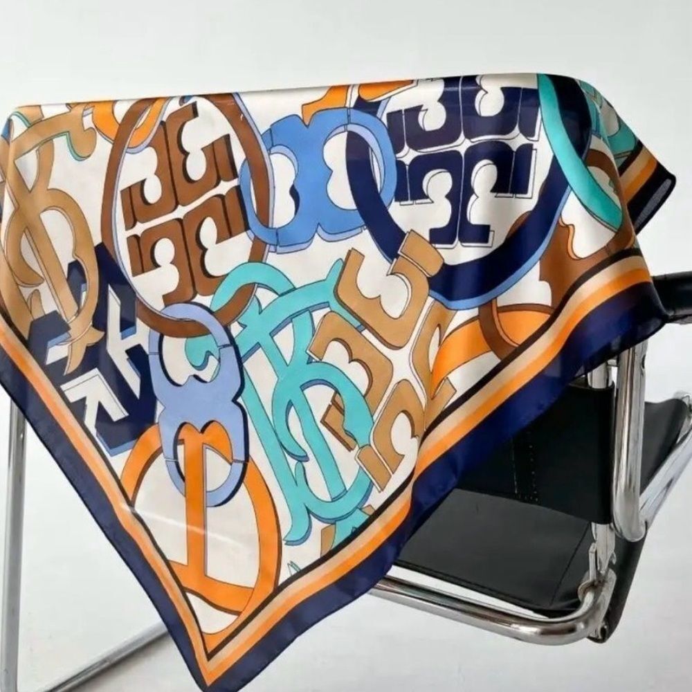 Designer Inspired Tory Silk Square Scarf - Picture 4 of 5